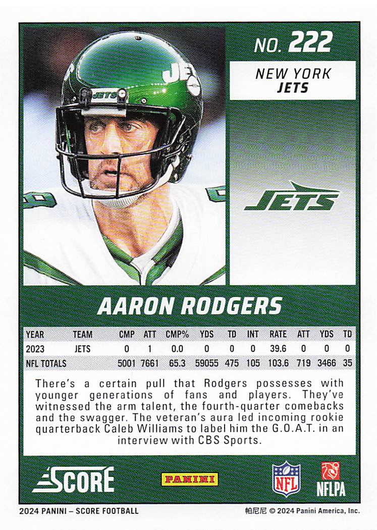 2024 Score Football Aaron Rodgers #222