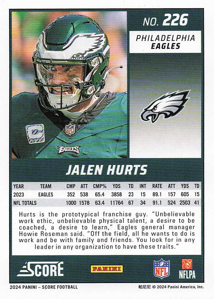 2024 Score Football Jalen Hurts #226