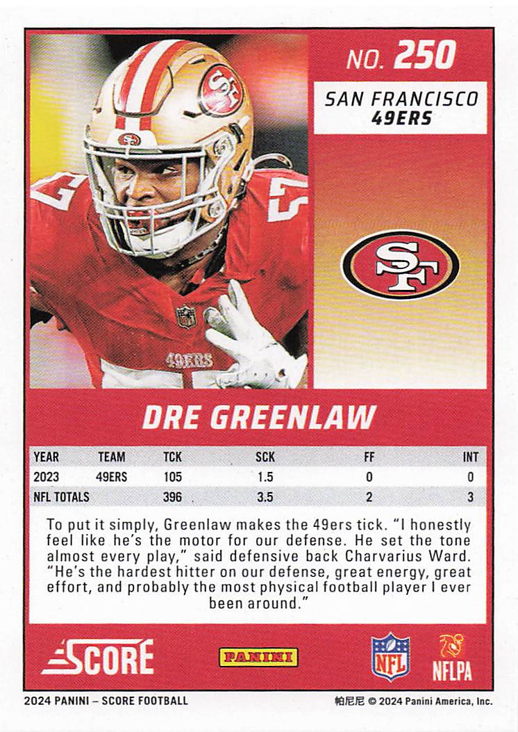 2024 Score Football Dre Greenlaw #250
