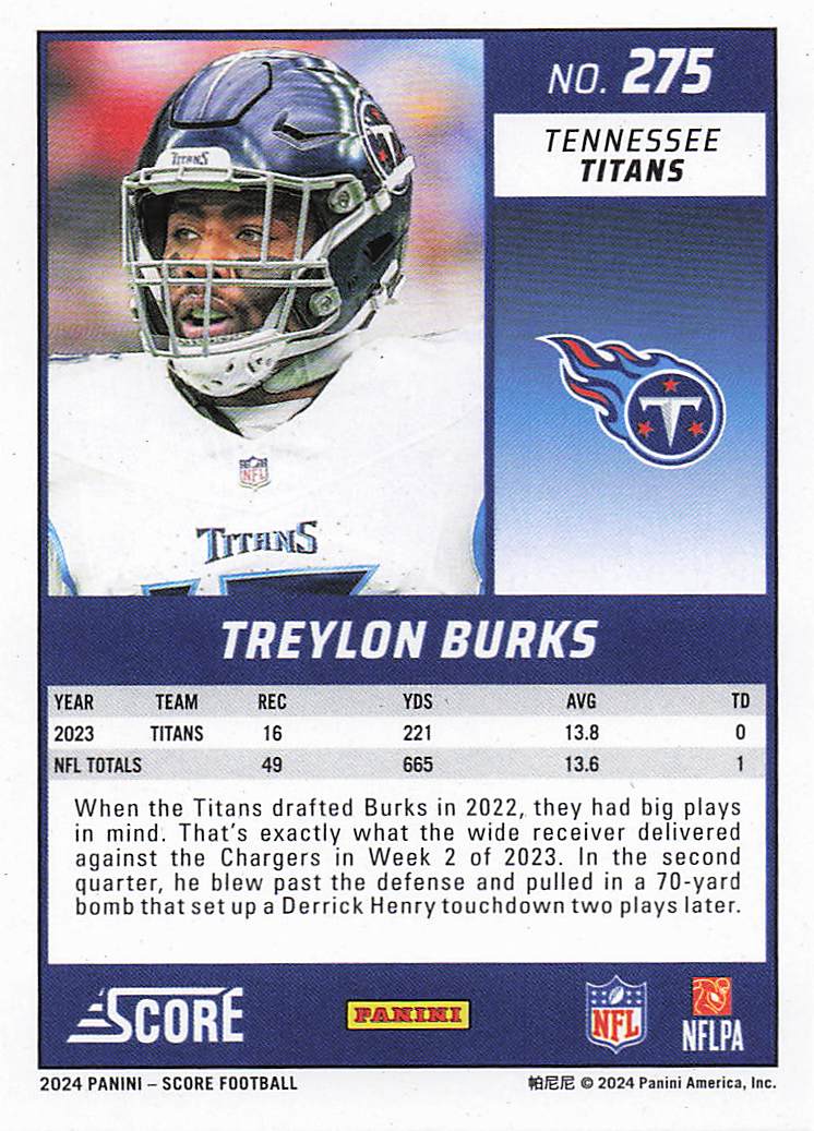2024 Score Football Treylon Burks #275