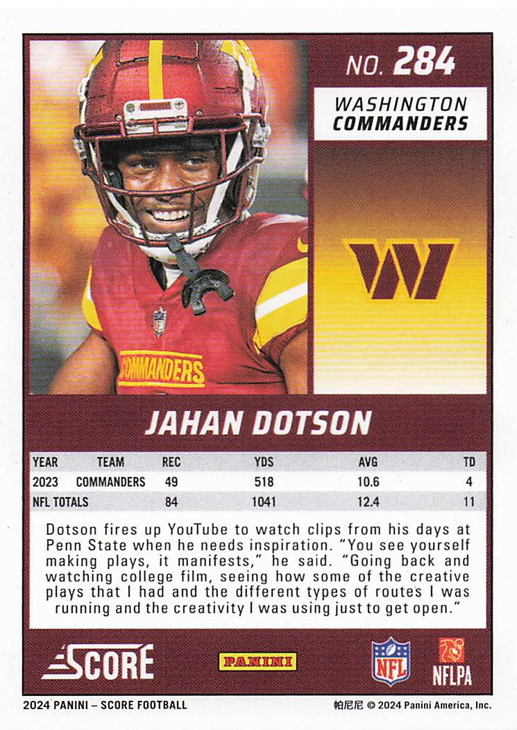 2024 Score Football Jahan Dotson #284