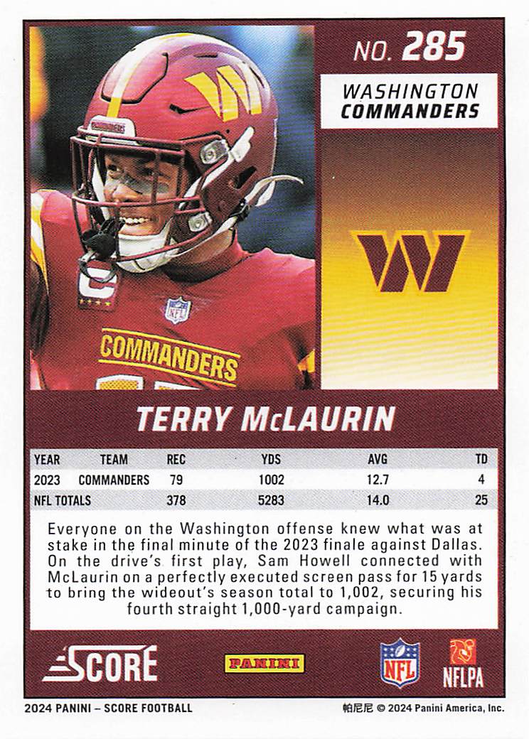 2024 Score Football Terry McLaurin #285