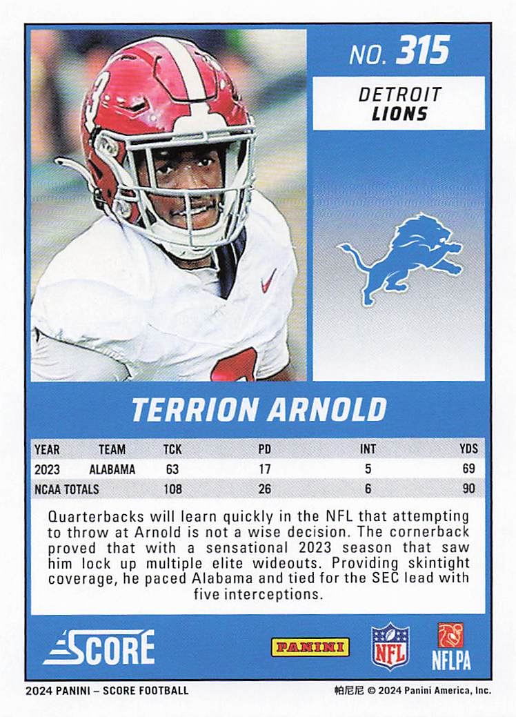 2024 Score Football Terrion Arnold #315 RC