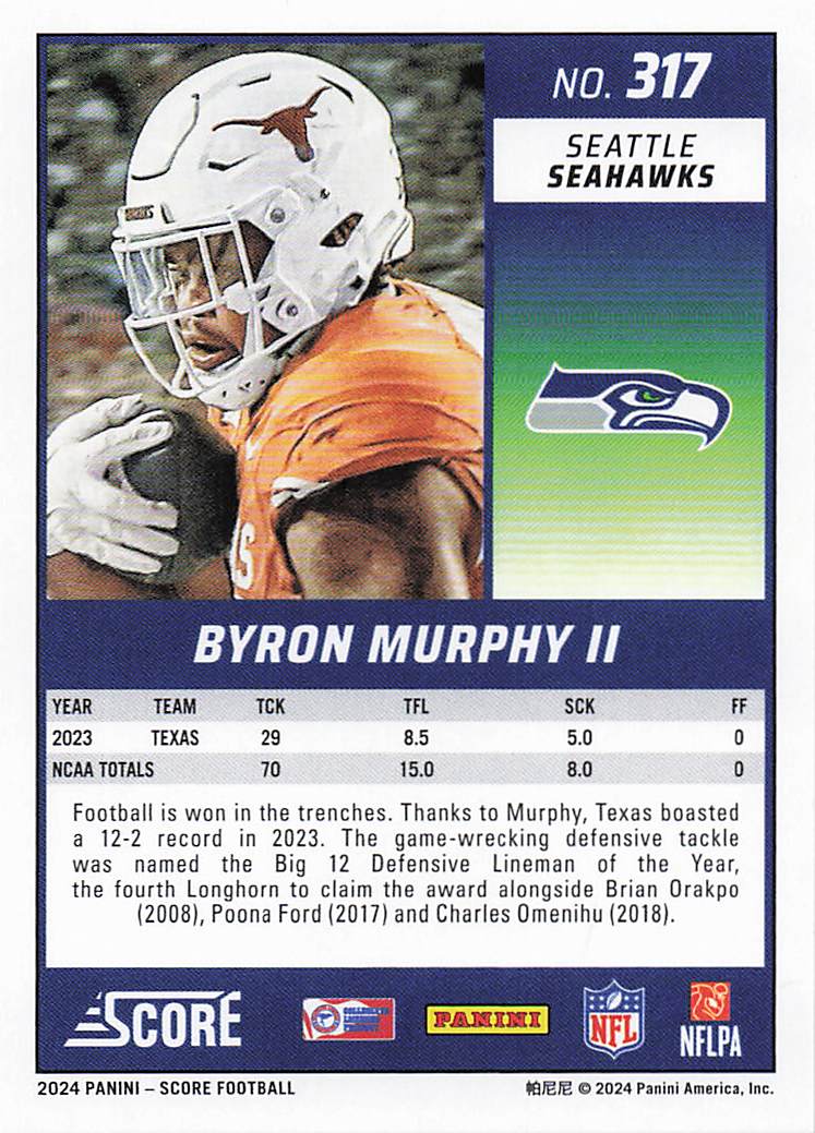 2024 Score Football Byron Murphy II #317 RC