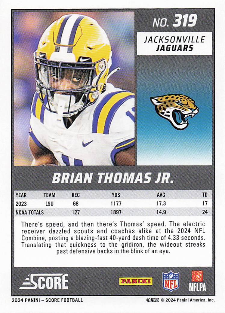 2024 Score Football Brian Thomas Jr. #319 RC