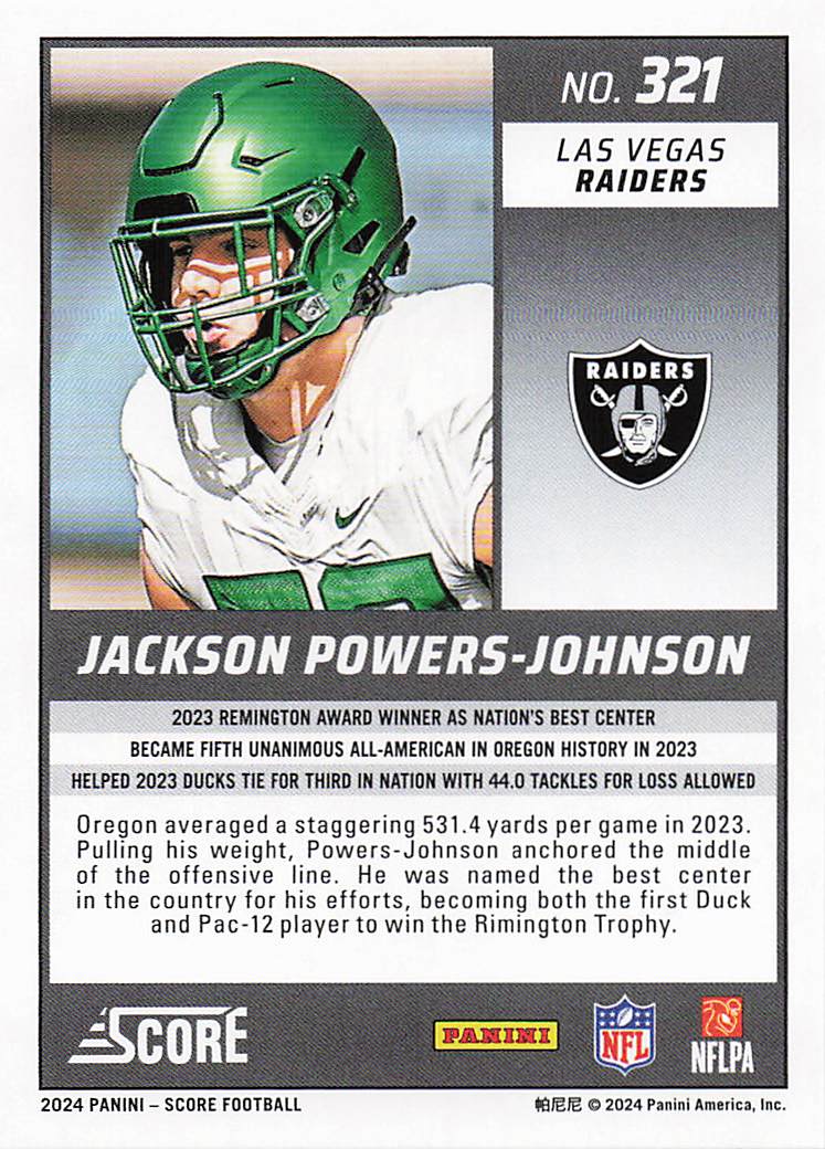 2024 Score Football Jackson Powers-Johnson #321 RC