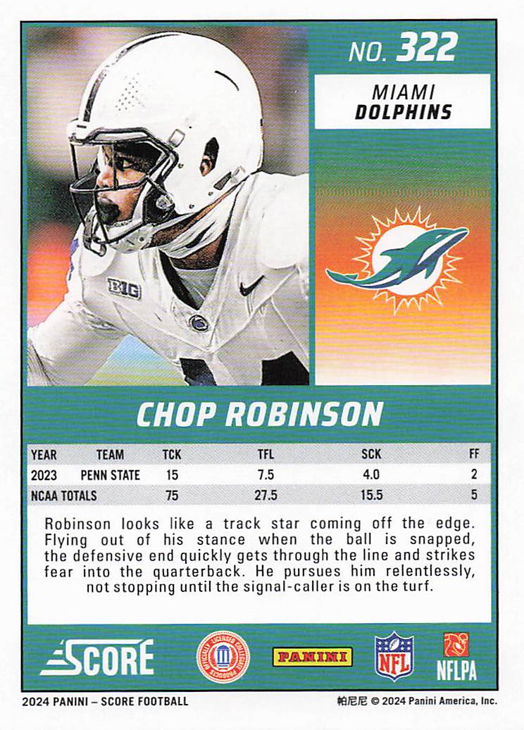2024 Score Football Chop Robinson #322 RC