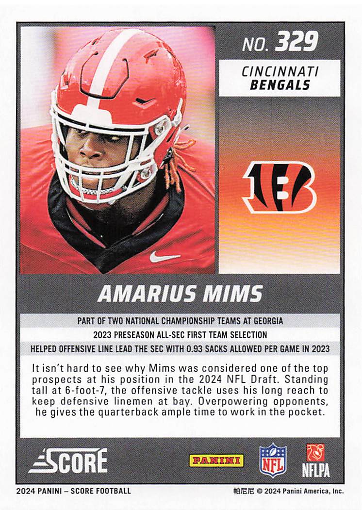 2024 Score Football Amarius Mims #329 RC