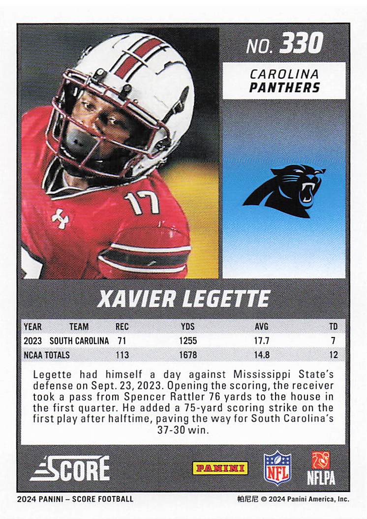 2024 Score Football Xavier Legette #330 RC
