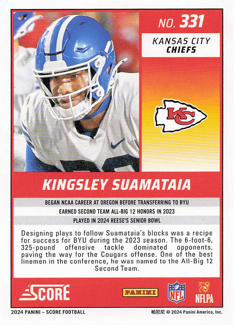 2024 Score Football Kingsley Suamataia #331 RC
