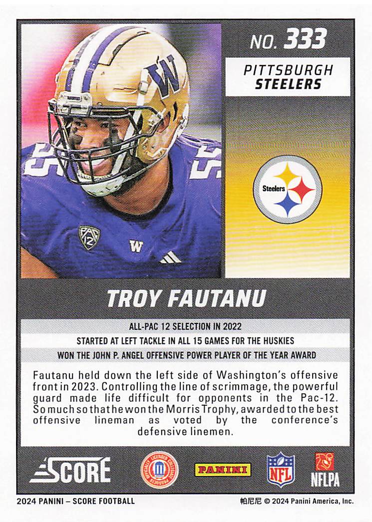 2024 Score Football Troy Fautanu #333 RC