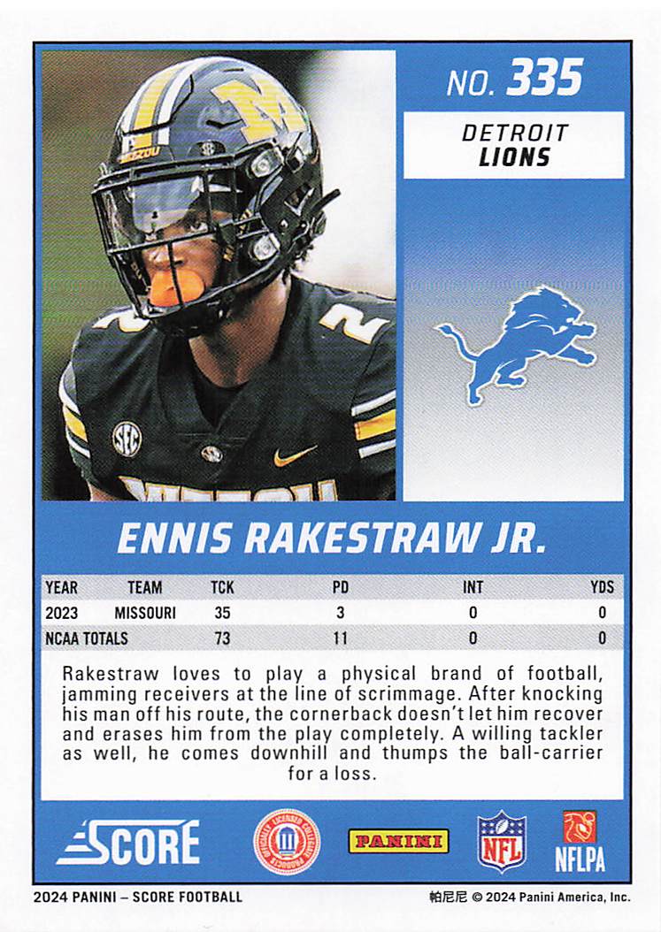 2024 Score Football Ennis Rakestraw Jr. #335 RC