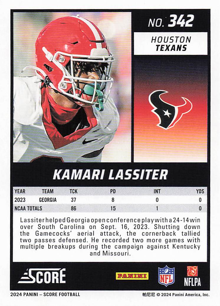 2024 Score Football Kamari Lassiter #342 RC