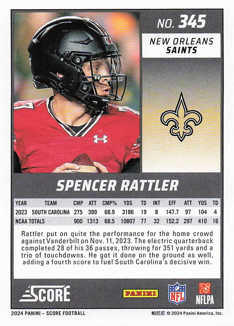 2024 Score Football Spencer Rattler #345 RC