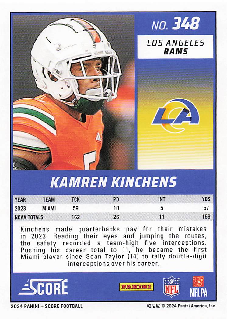 2024 Score Football Kamren Kinchens #348 RC