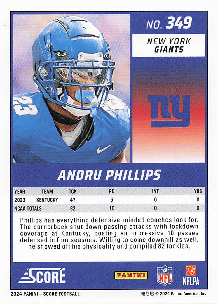 2024 Score Football Andru Phillips #349 RC