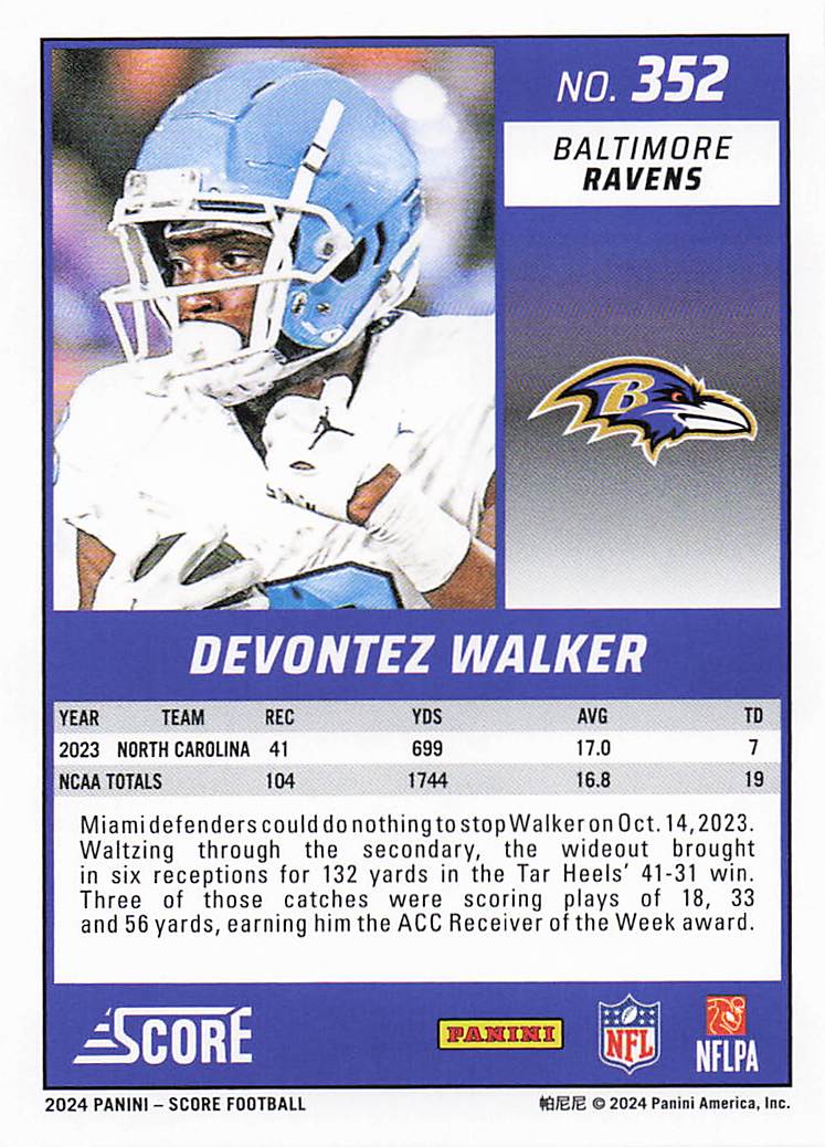 2024 Score Football Devontes Walker #352 RC