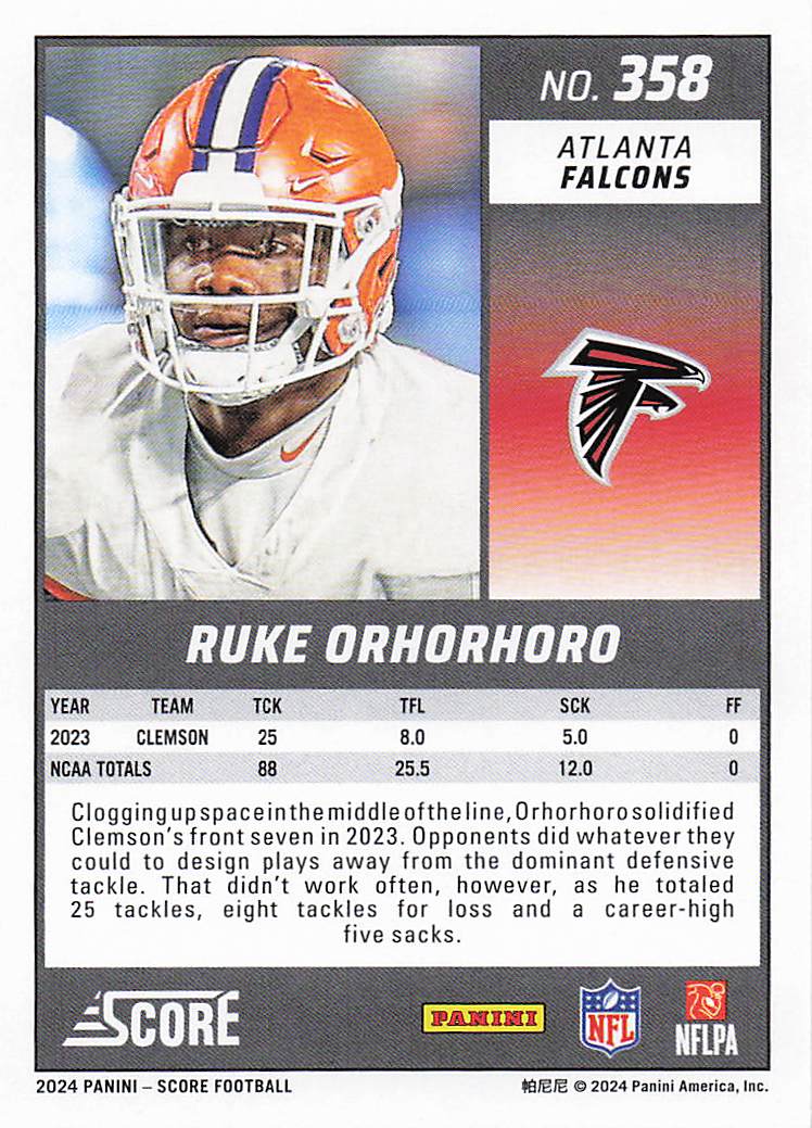 2024 Score Football Ruke Orhorhoro #358 RC