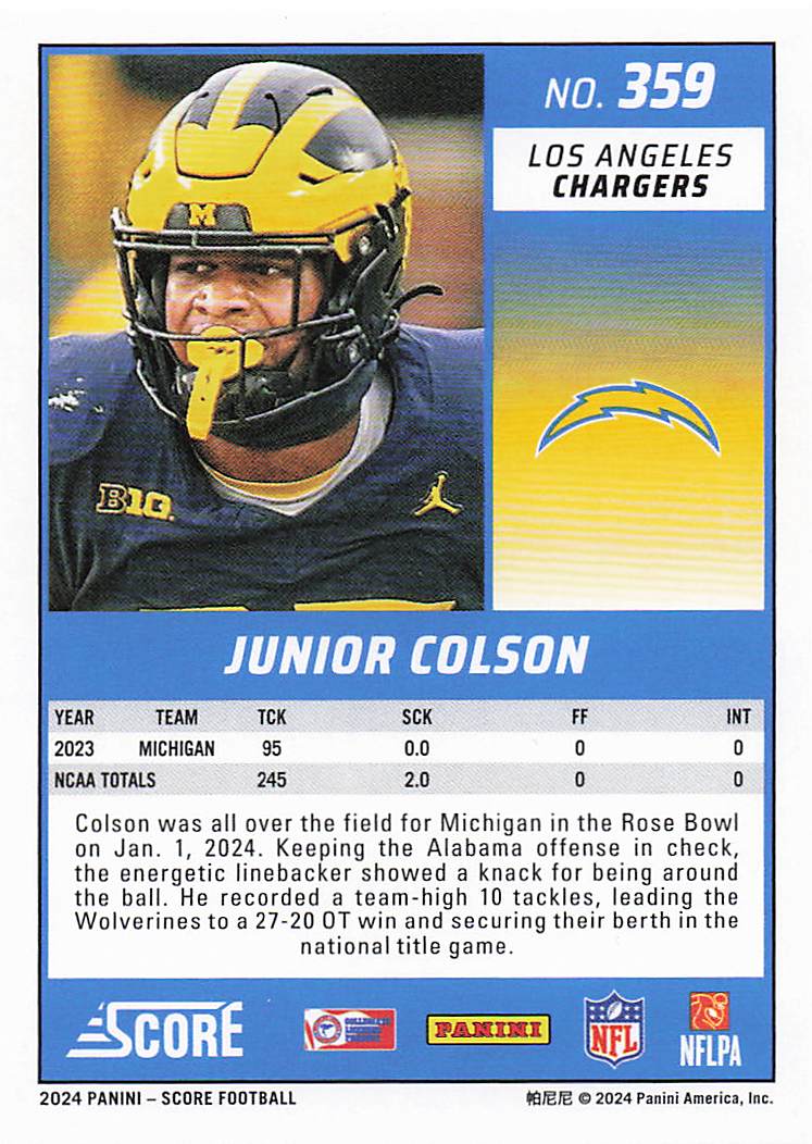 2024 Score Football Junior Colson #359 RC