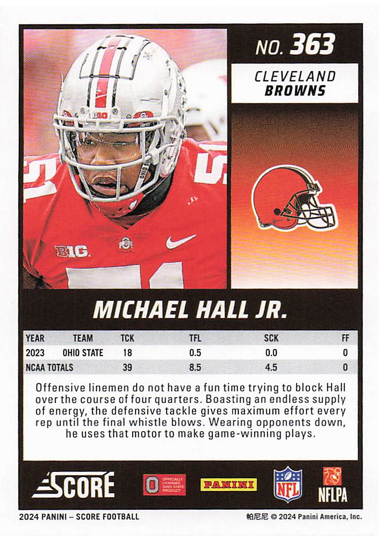 2024 Score Football Michael Hall Jr. #363 RC