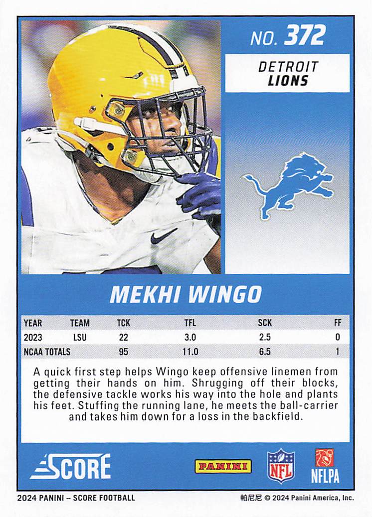 2024 Score Football Mekhi Wingo #372 RC