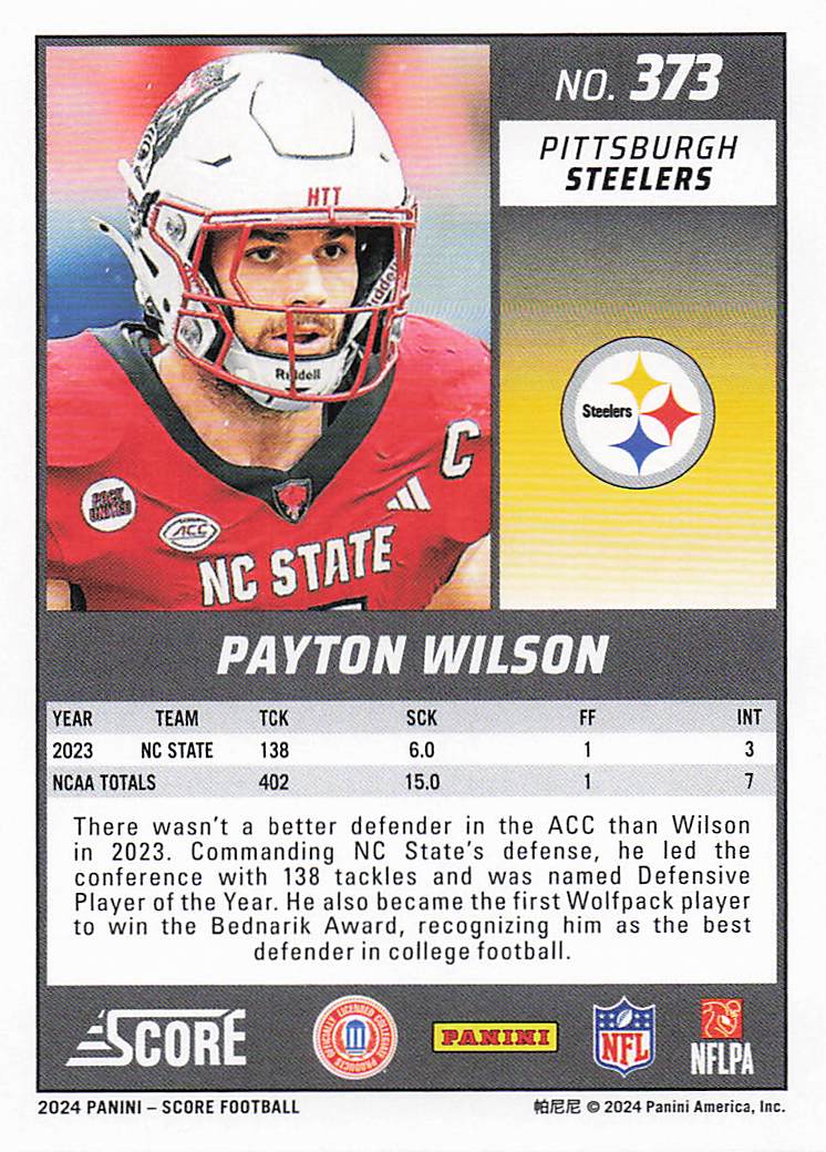 2024 Score Football Payton Wilson #373 RC