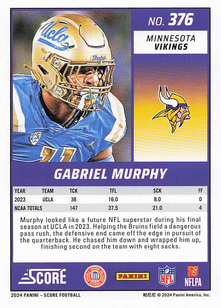 2024 Score Football Gabriel Murphy #376 RC