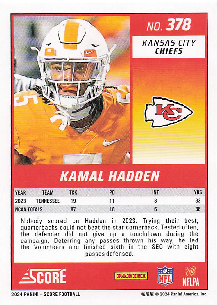 2024 Score Football Kamal Hadden #378 RC