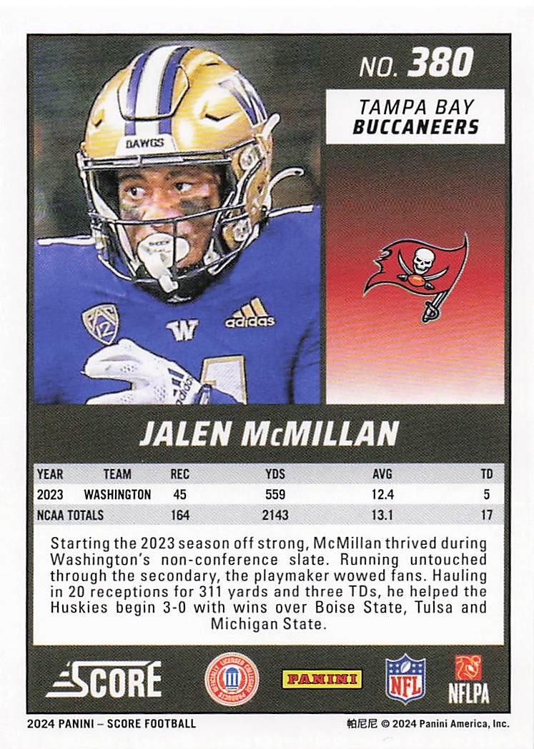 2024 Score Football Jalen McMillan #380 RC