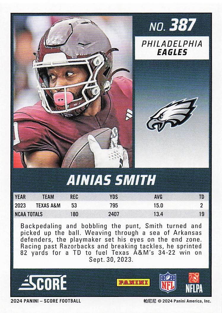 2024 Score Football Ainias Smith #387 RC