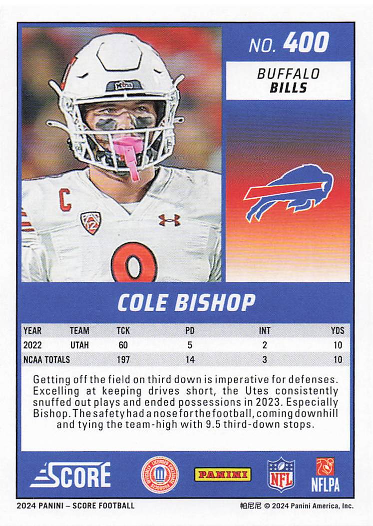 2024 Score Football Cole Bishop #400 RC