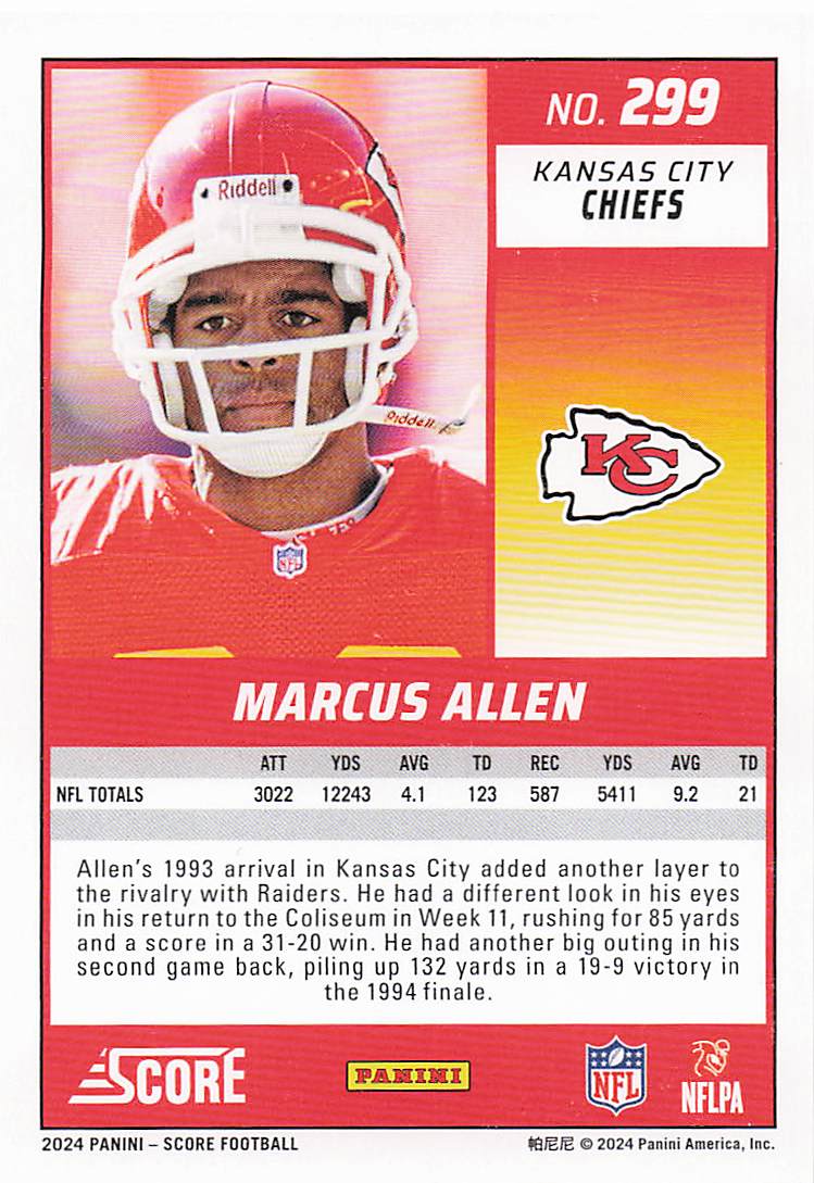 2024 Score Football Lava 197/630 Marcus Allen #299