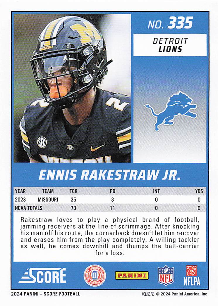 2024 Score Football Green Ennis Rakestraw Jr. #335 RC