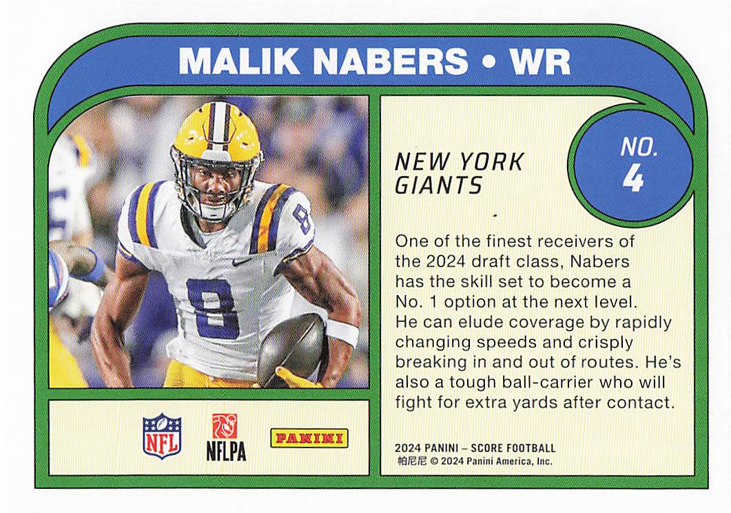 2024 Score Football Protential Malik Nabers #4 RC