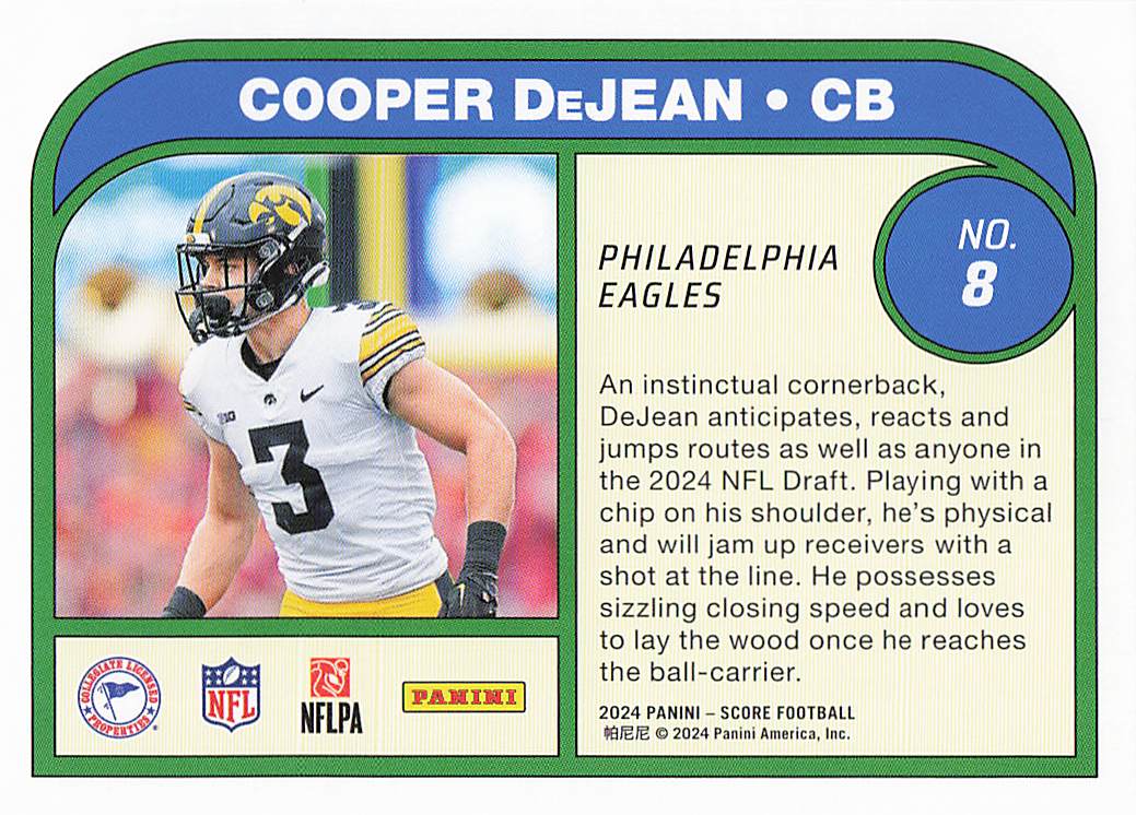 2024 Score Football Protential Cooper DeJean #8 RC