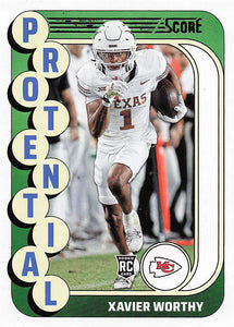 2024 Score Football Protential Xavier Worthy #15 RC