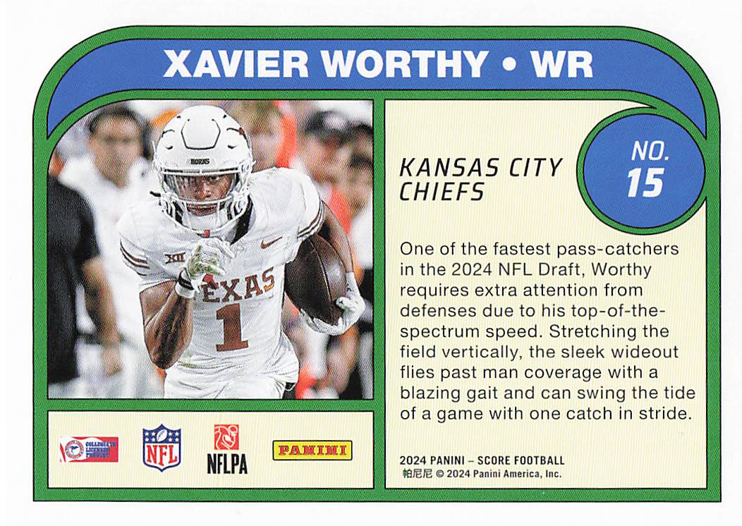 2024 Score Football Protential Xavier Worthy #15 RC