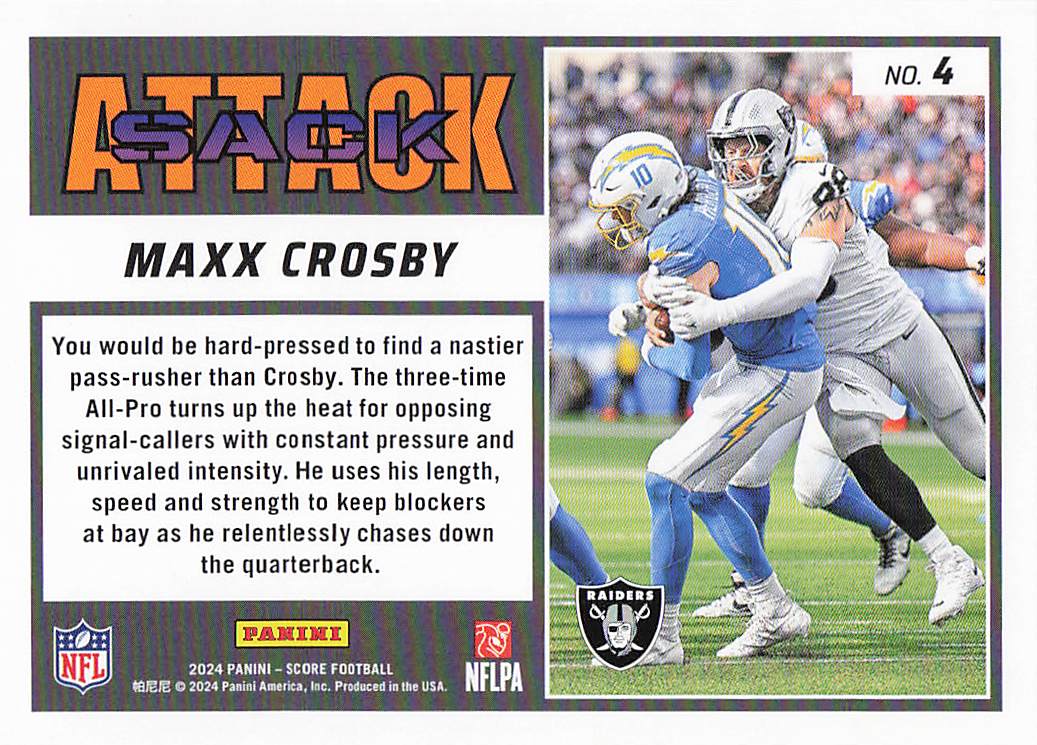2024 Score Football Sack Attack Maxx Crosby #4