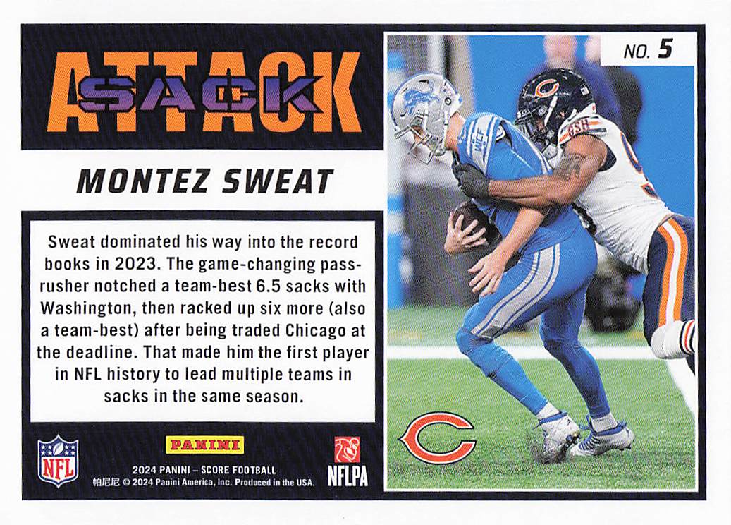 2024 Score Football Sack Attack Montez Sweat #5