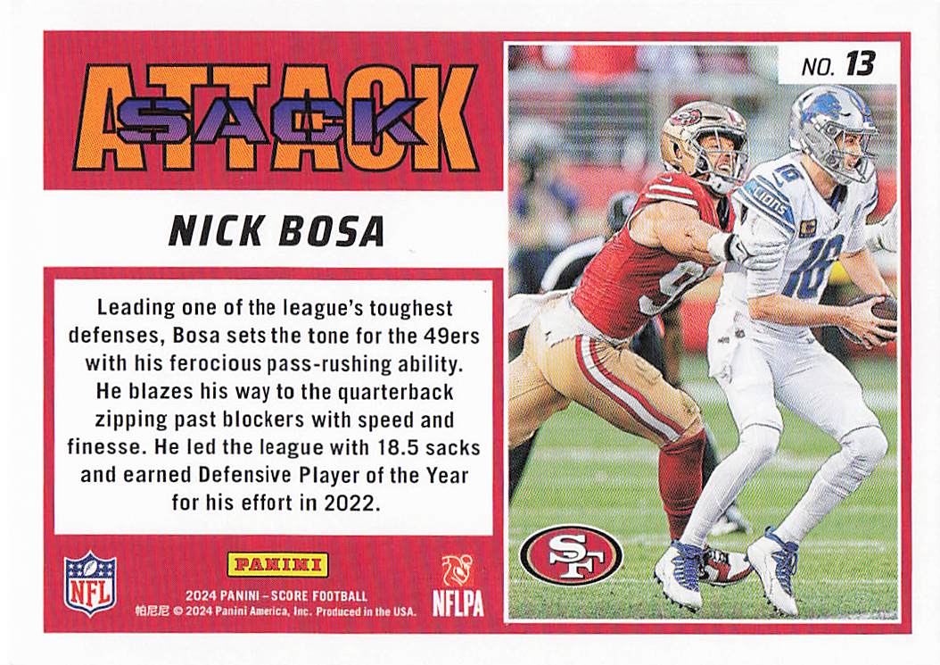 2024 Score Football Sack Attack Nick Bosa #13
