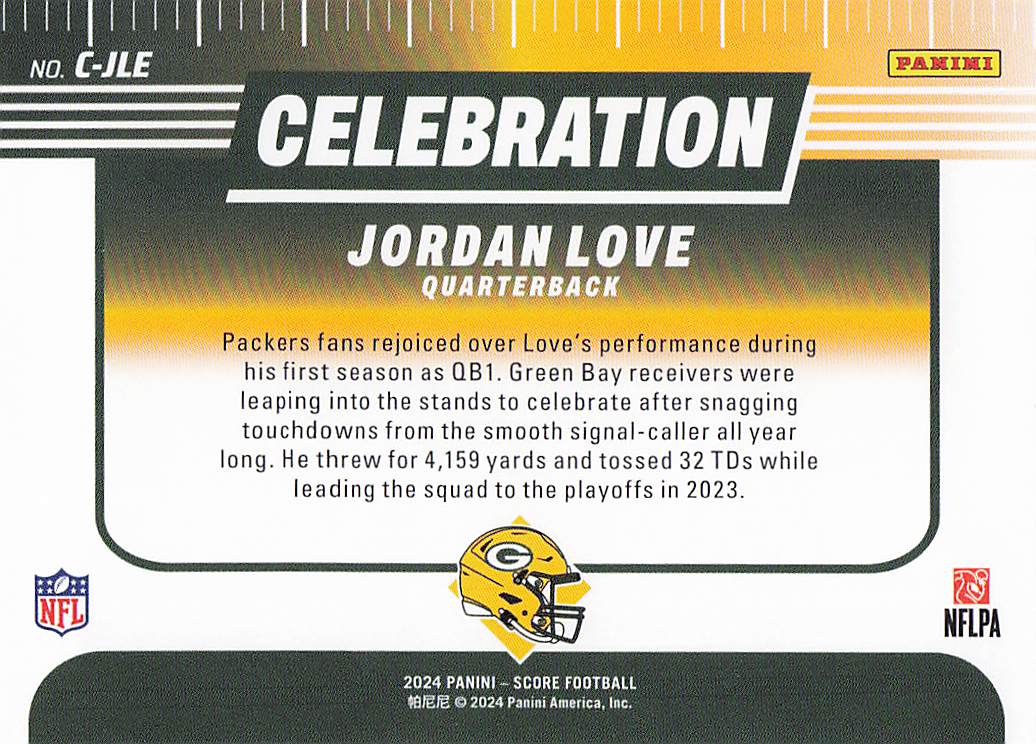 2024 Score Football Celebration  Jordan Love #C-JLE