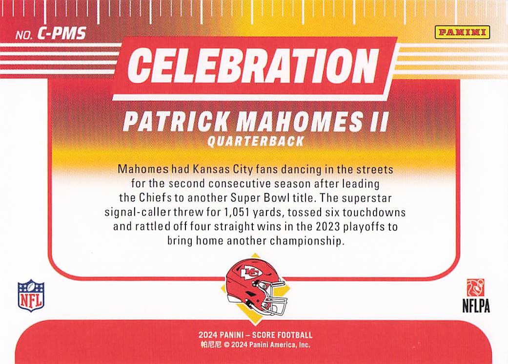 2024 Score Football Celebration Patrick Mahomes II #C-PMS
