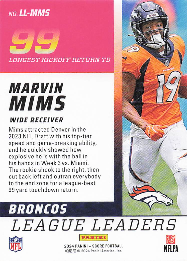 2024 Score Football League Leaders Marvin Mims #LL-MMS