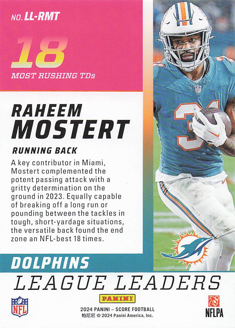 2024 Score Football League Leaders Pink Raheem Mostert #LL-RMT