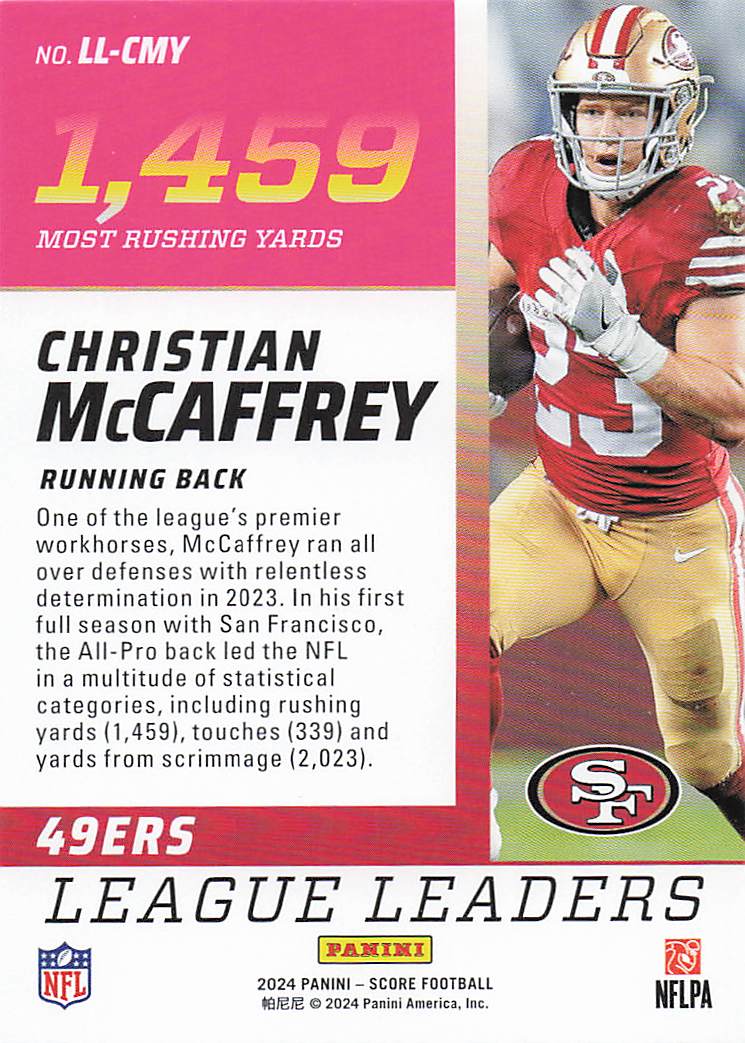 2024 Score Football League Leaders Pink Christian McCaffrey #LL-CMY