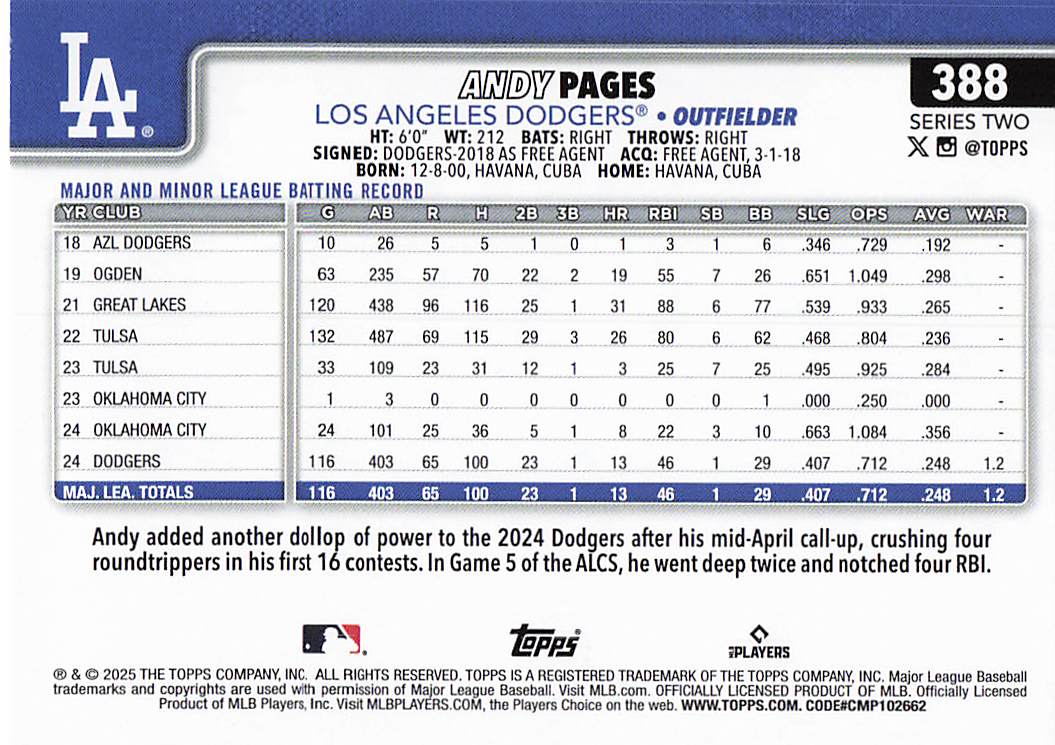 2025 Topps Baseball Andy Pages #388