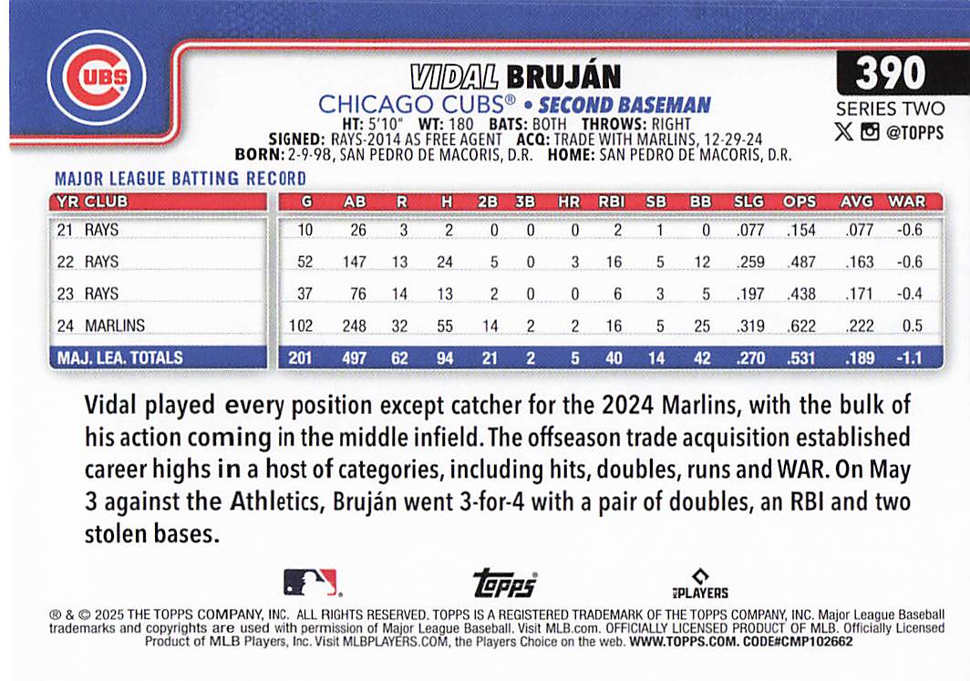 2025 Topps Baseball Vidal Bruján #390