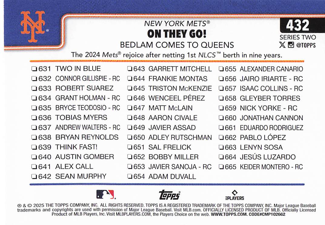 2025 Topps Baseball On They Go! Bedlam Comes to Queens #432