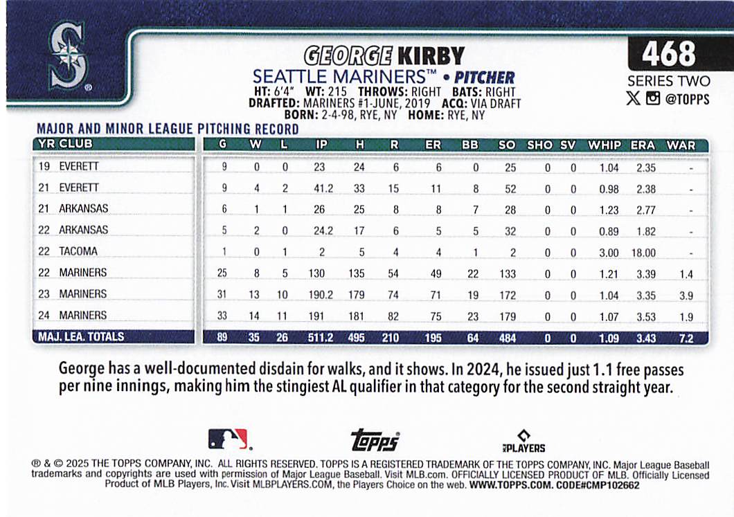 2025 Topps Baseball George Kirby #468