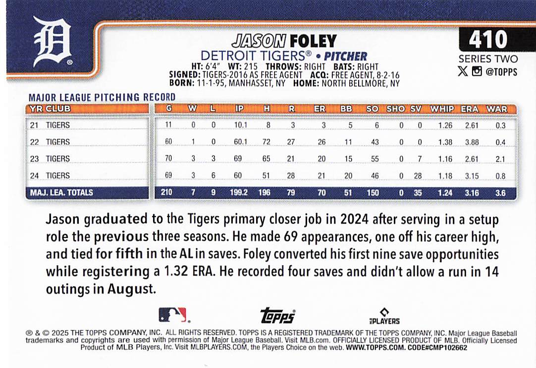 2025 Topps Baseball Jason Foley #410
